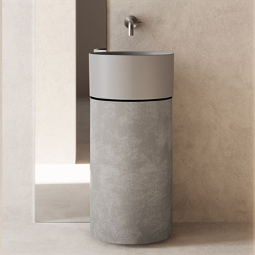 Håndvask med underskab i flot grå beton look